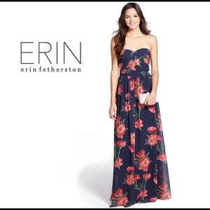 Erin by Erin Featherston Navy Floral Print Gown